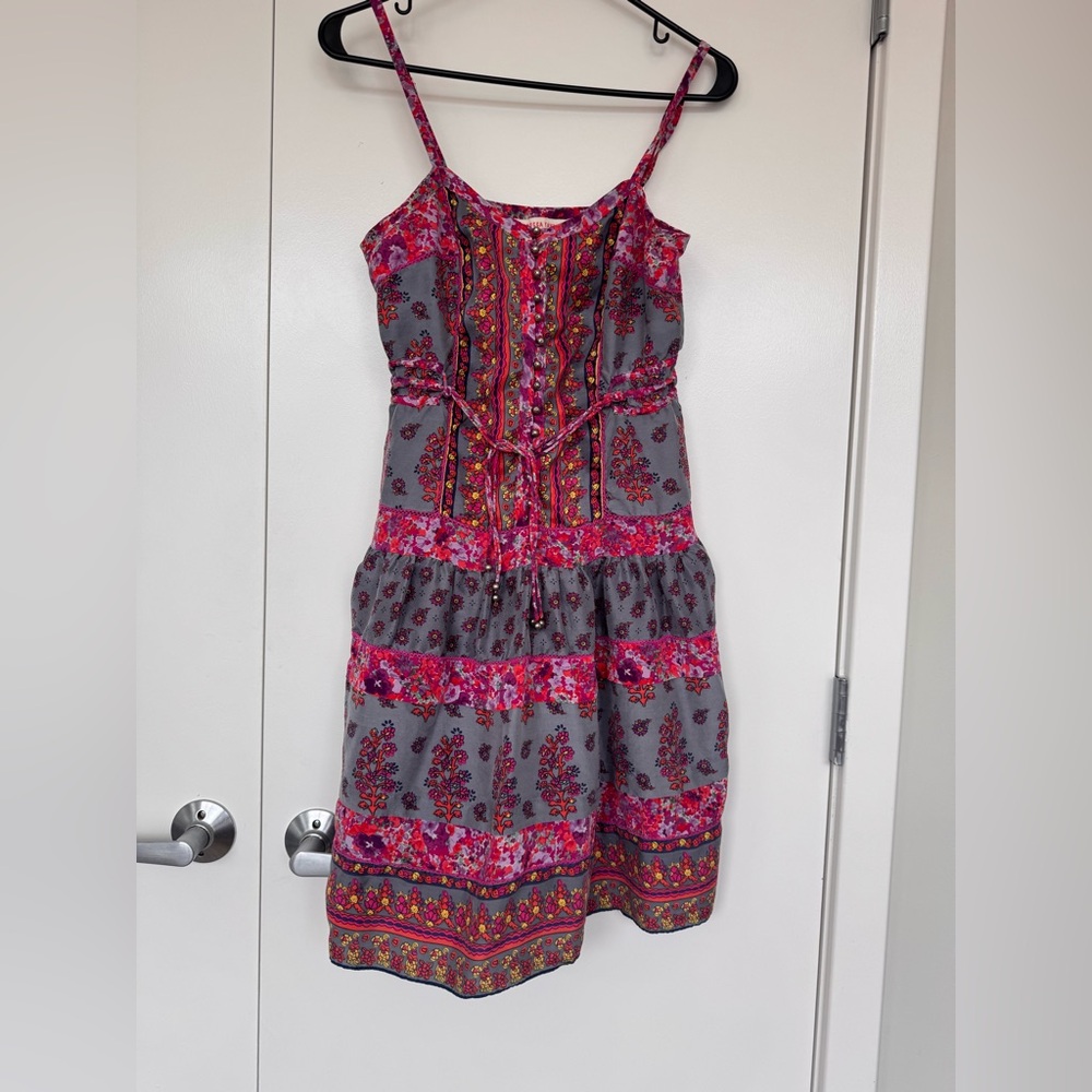 Rebecca Taylor Gray and Pink Floral Silk Dress